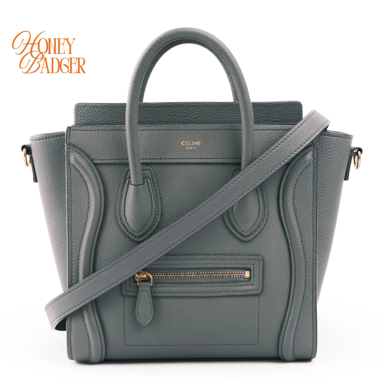 Celine Luggage Nano Drummed Calfskin Blue Grey Rank A