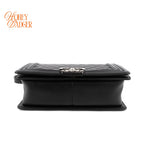 Chanel Boy Medium Calfskin Leather Black Antique Silver Hardware Rank A