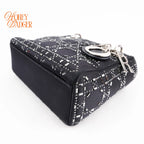 Dior Lady Dior Small Navy Satin Crystal Grade A