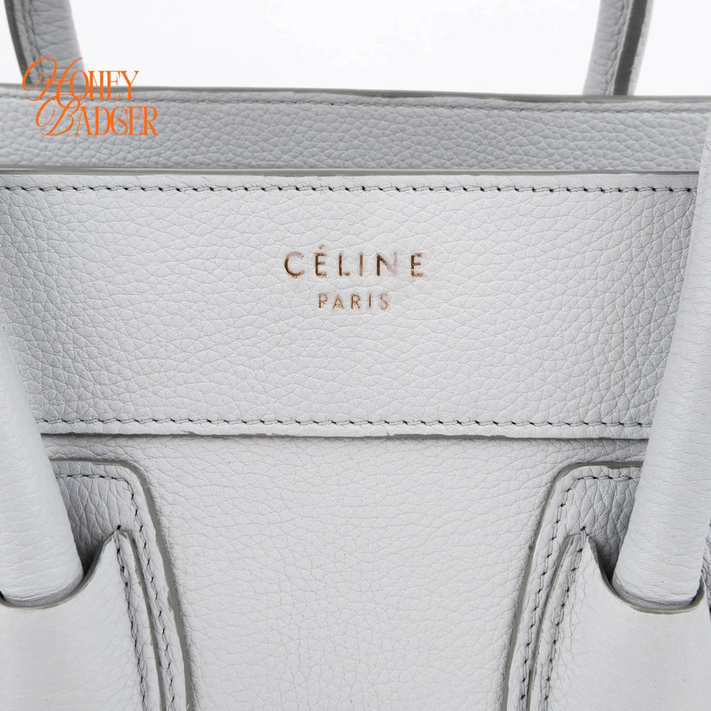 Celine Luggage Micro Drummed Calfskin Blue Grey Gold Hardware Rank A