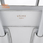 Celine Luggage Micro Drummed Calfskin Blue Grey Gold Hardware Rank A