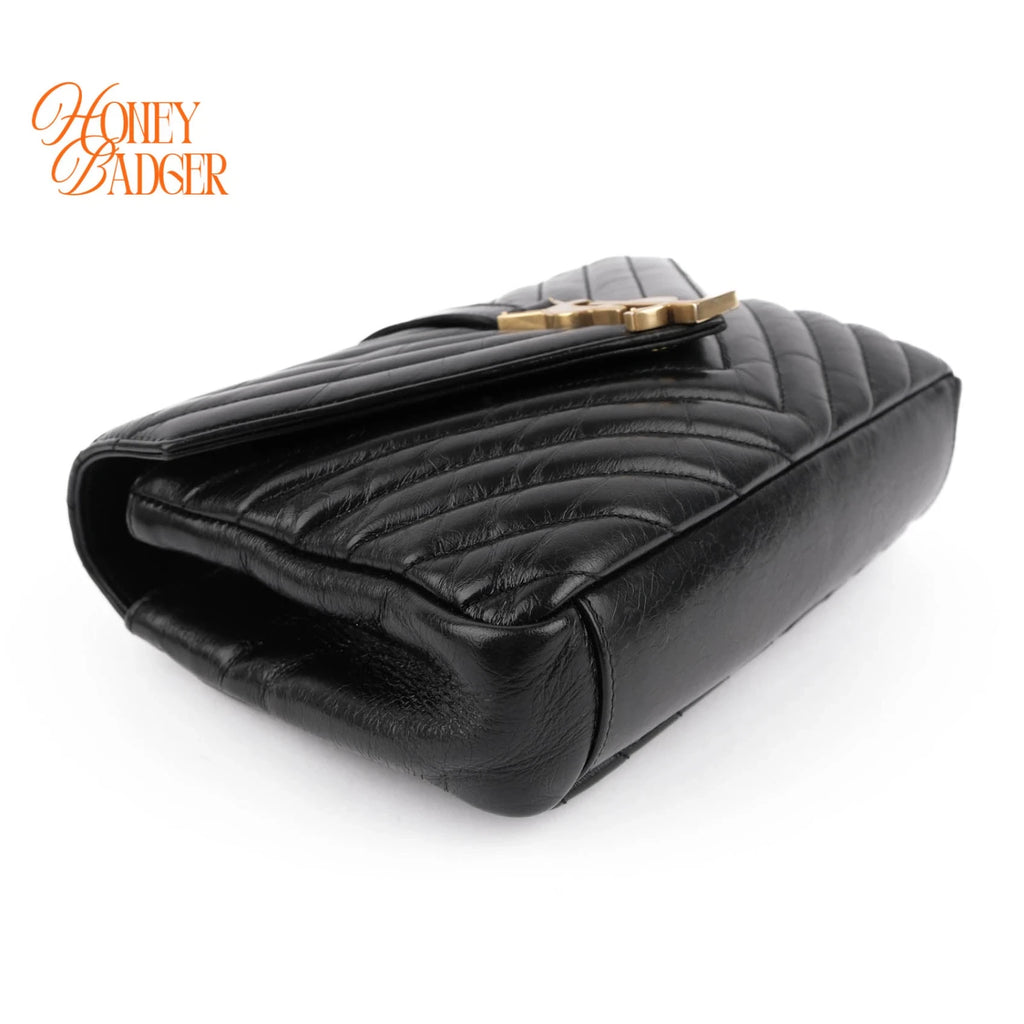 Saint Laurent College Medium Quilted Oil Leather 2WAY Bag Black 428056