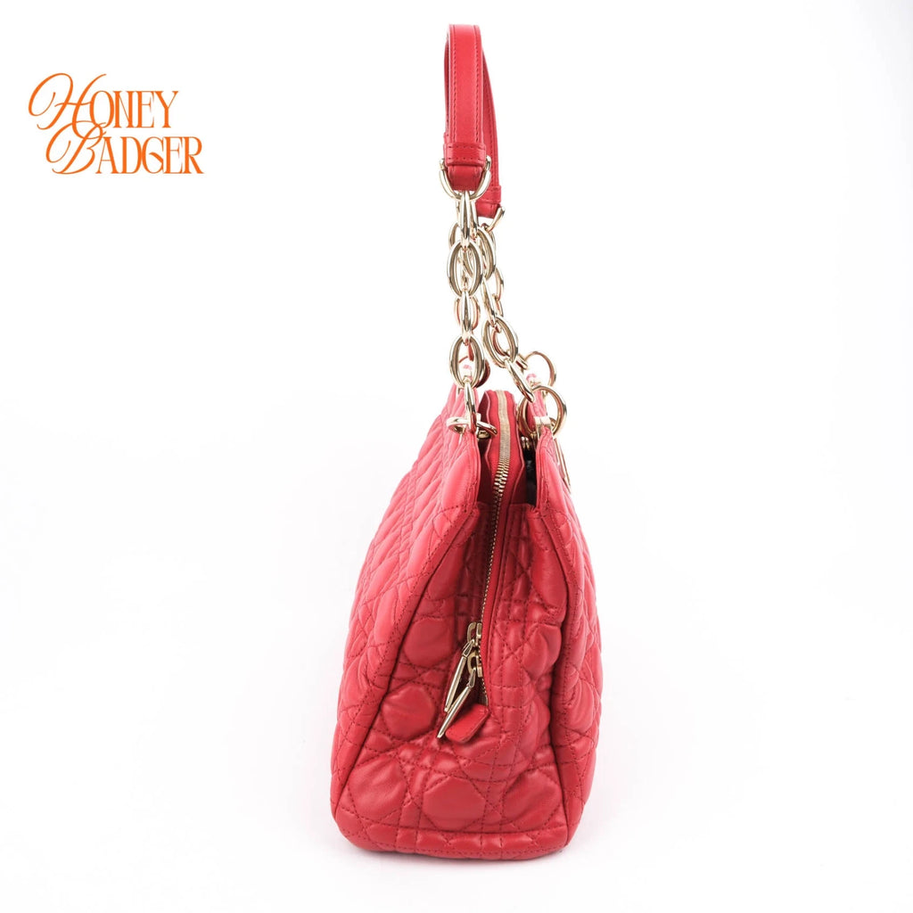 Dior Soft Shopping Tote Cannage Lambskin Red Gold Hardware Rank AB