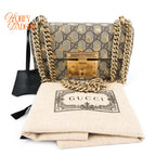 Gucci Padlock Small GG Supreme Bee Print Chain Shoulder Bag Rank A