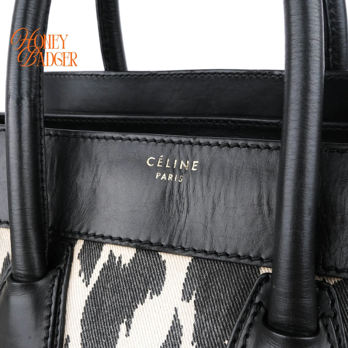 Celine Luggage Mini Shopper Leopard Print Canvas Black Calfskin Gold Hardware Rank AB