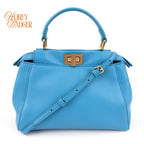 Fendi Peekaboo Mini Calfskin Leather Blue Gold Hardware Rank AB