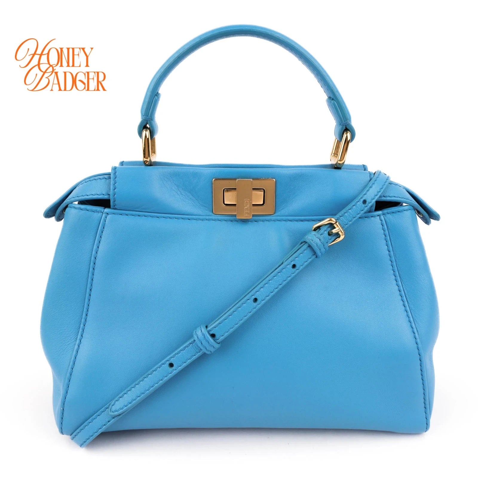 Fendi Peekaboo Mini Calfskin Leather Blue Gold Hardware Rank AB