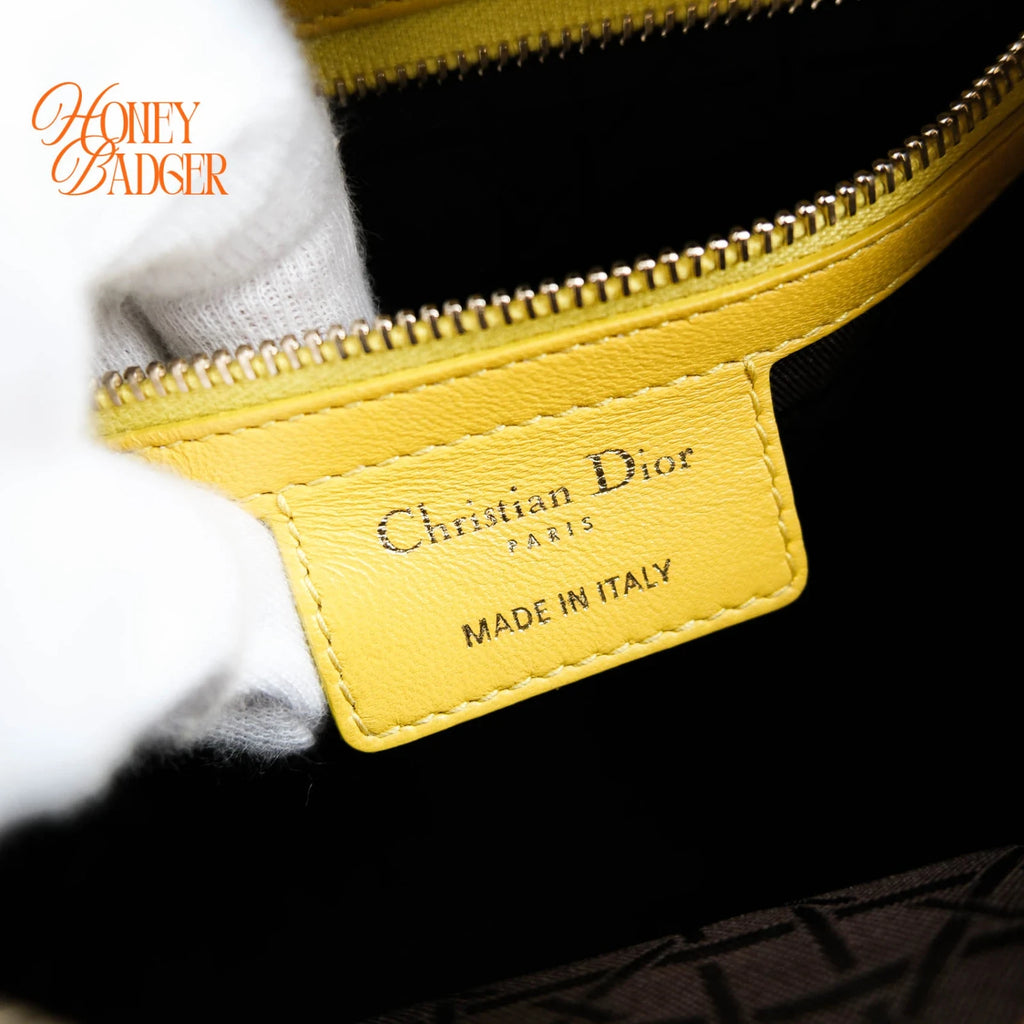 Dior Lady Dior Medium Lambskin Yellow Rank A