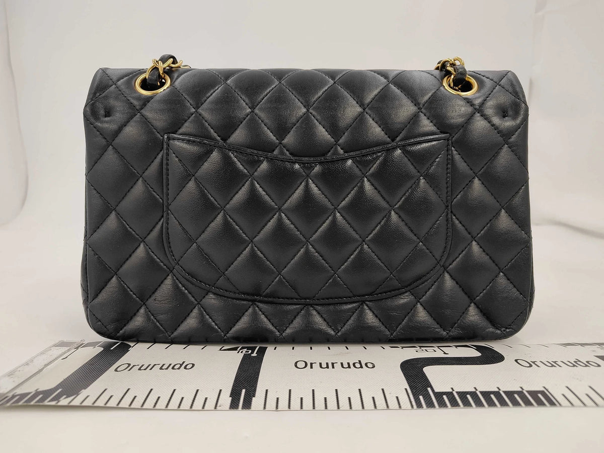 Chanel Matelasse 25 Double Flap Double Chain Leather Black Rank AB