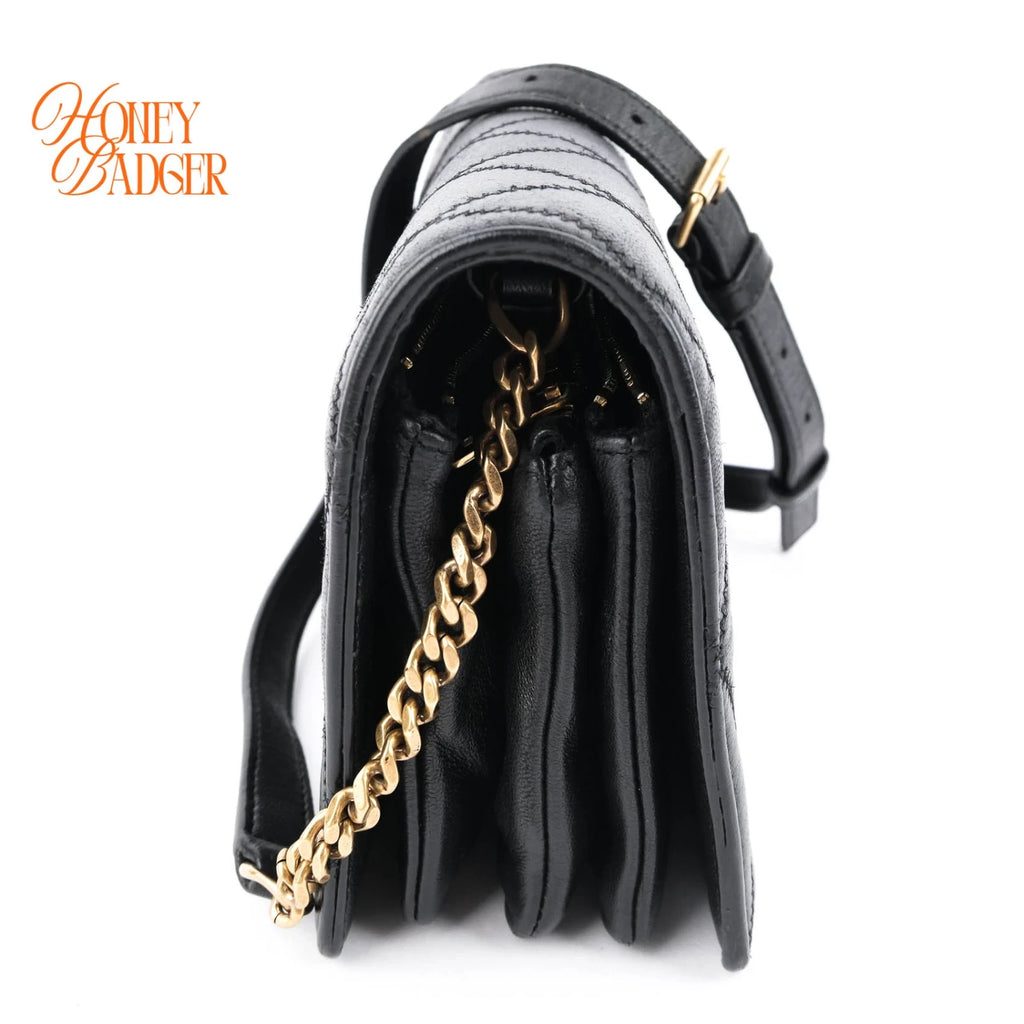 Saint Laurent Becky Matelassé Leather Shoulder Bag Black Gold Hardware Rank A