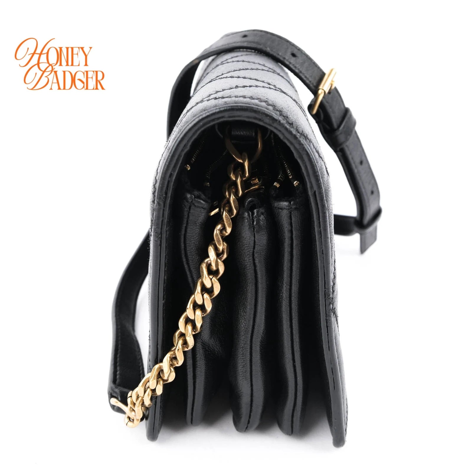 Saint Laurent Becky Matelassé Leather Shoulder Bag Black Gold Hardware Rank A