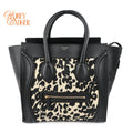 Celine Luggage Mini Shopper Leopard Print Canvas Black Calfskin Gold Hardware Rank AB