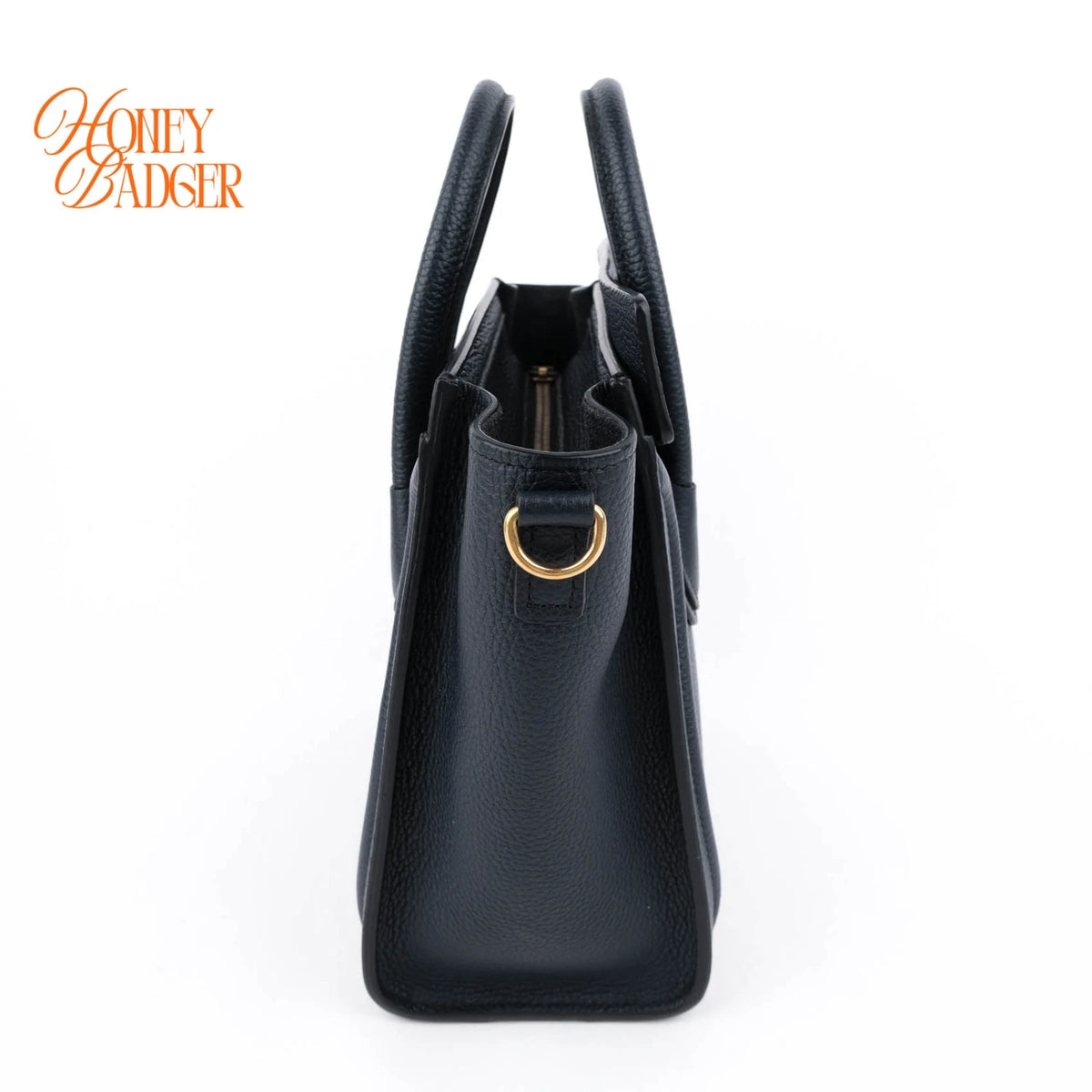 Celine Nano Luggage Bag Drummed Calfskin Navy Gold Hardware Rank A