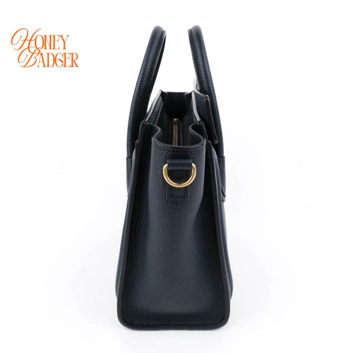 Celine Nano Luggage Bag Drummed Calfskin Navy Gold Hardware Rank A