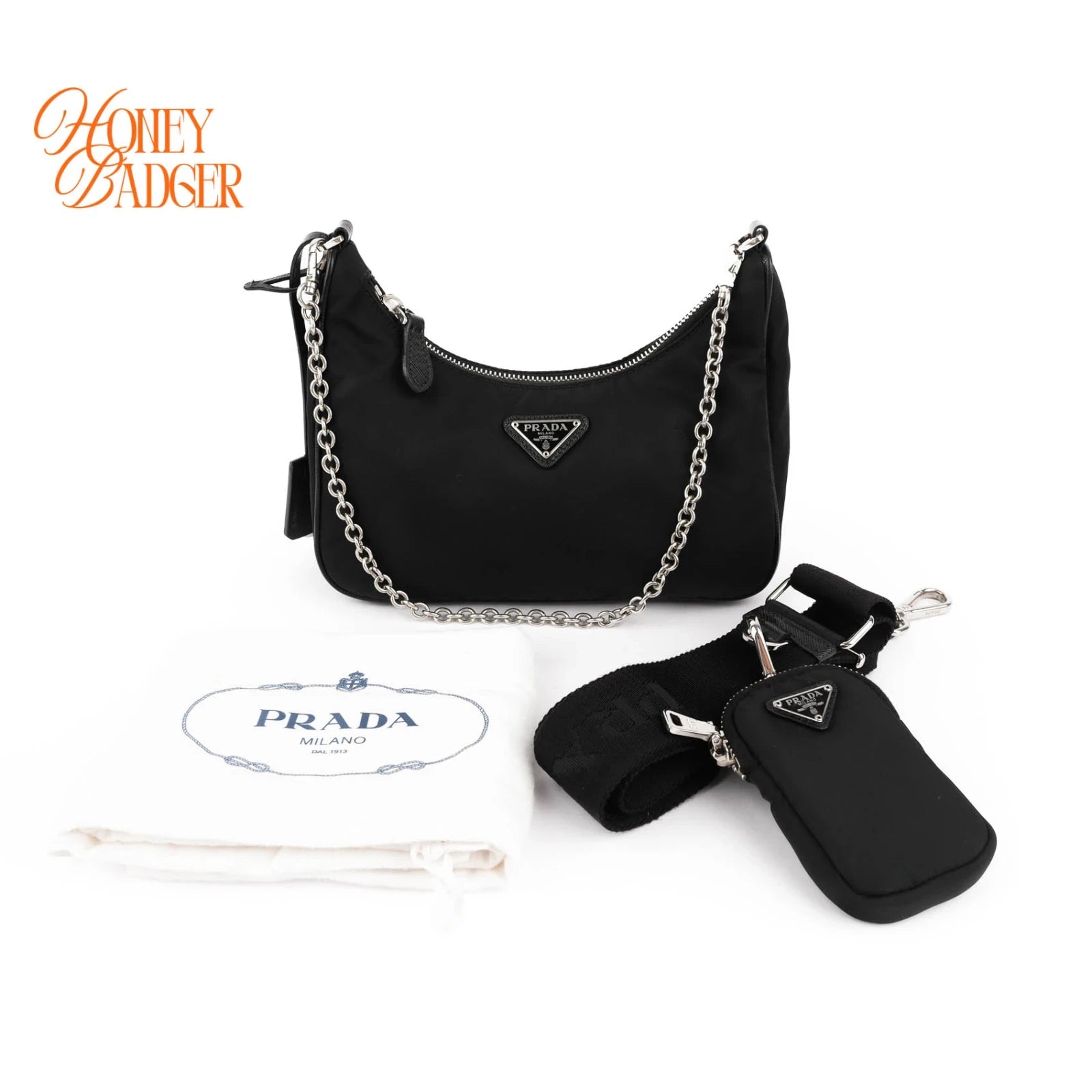 Prada Re-Edition 2005 Nylon and Leather 2WAY Shoulder Bag Black 1BH204