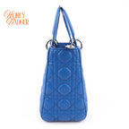 Dior Lady Dior Medium Lambskin Blue Silver Hardware Rank A
