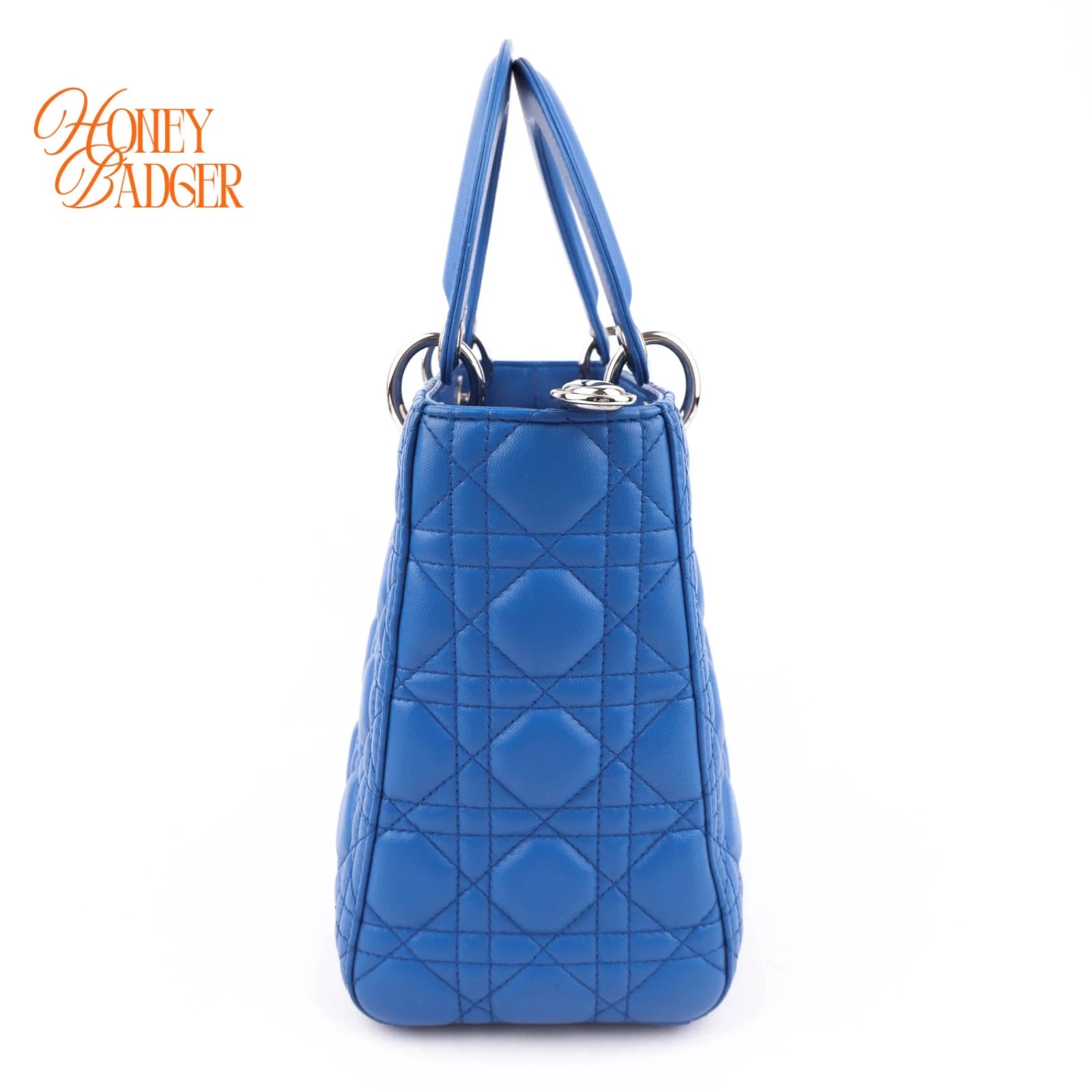 Dior Lady Dior Medium Lambskin Blue Silver Hardware Rank A