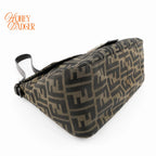 Fendi Mamma Baguette Zucca Canvas Brown Leather Silver Hardware Rank A