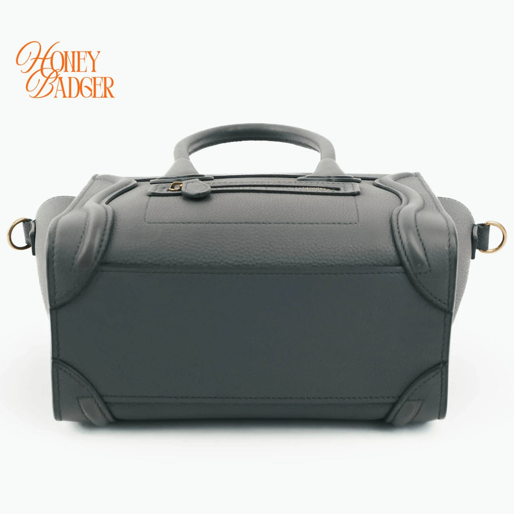 Celine Luggage Nano Drummed Calfskin Blue Grey Rank A