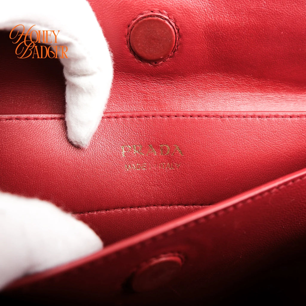 Prada Double Bag Large Saffiano Leather Black/Red Rank AB