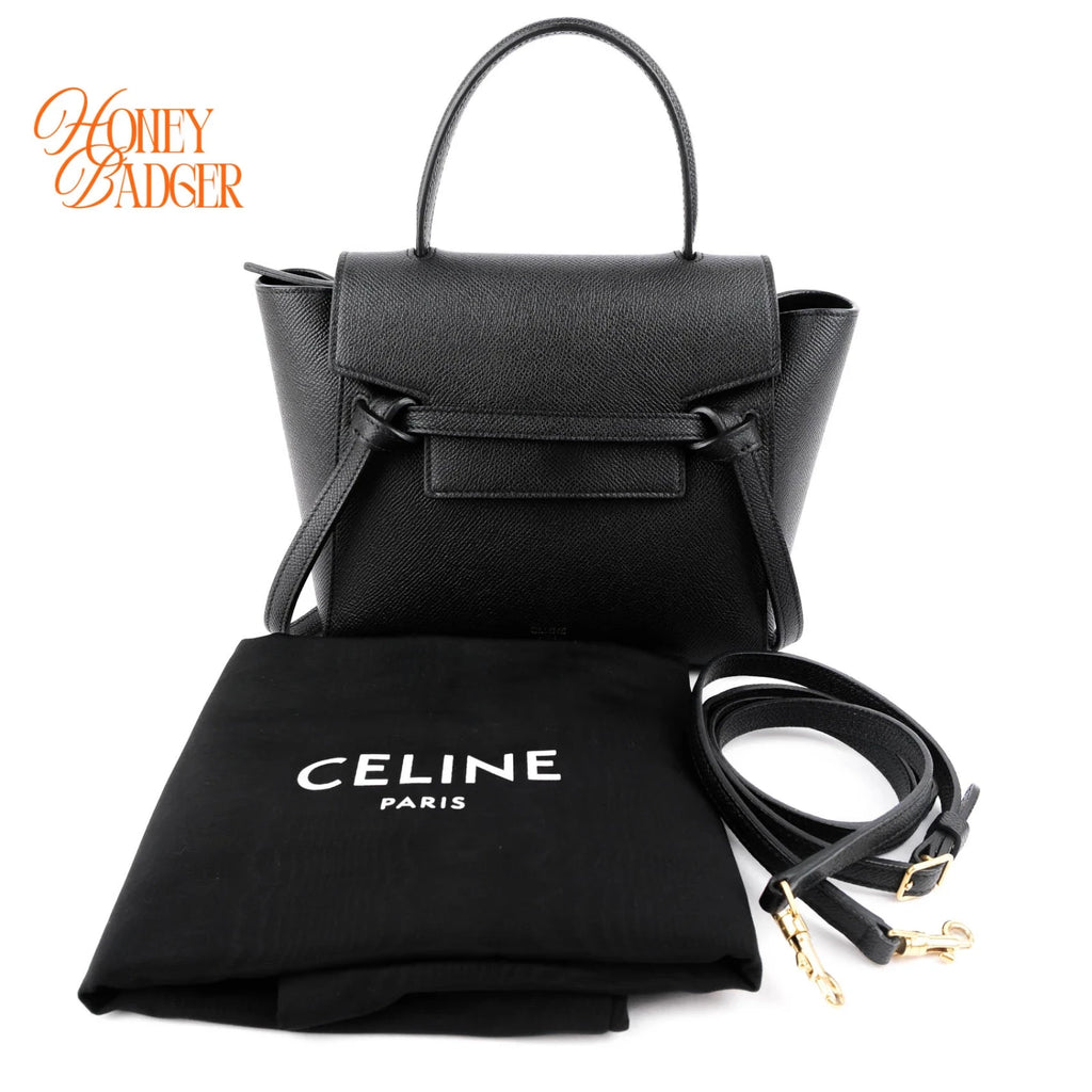 Celine Nano Belt Bag Grained Calfskin Black Gold Hardware Rank A