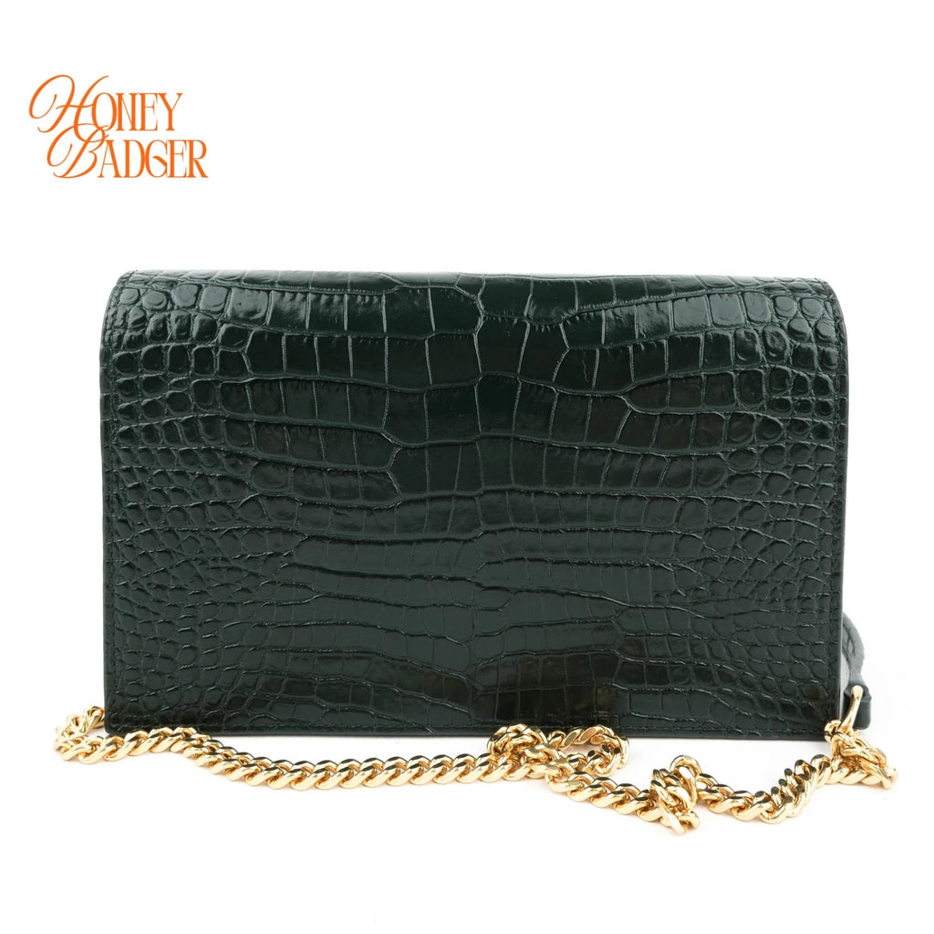 Saint Laurent Kate Tassel Small Croc-Embossed Leather Green Rank A