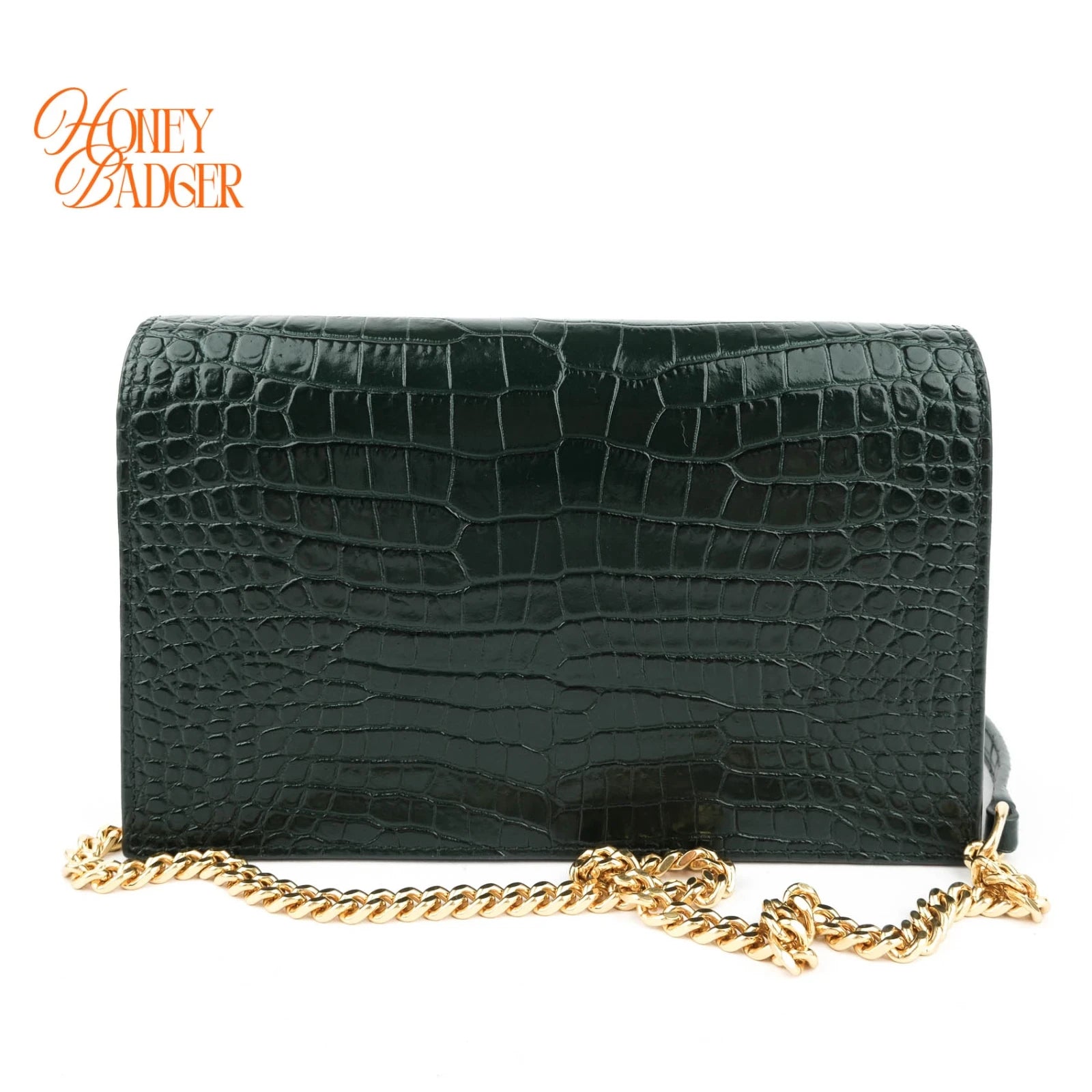 Saint Laurent Kate Tassel Small Croc-Embossed Leather Green Rank A