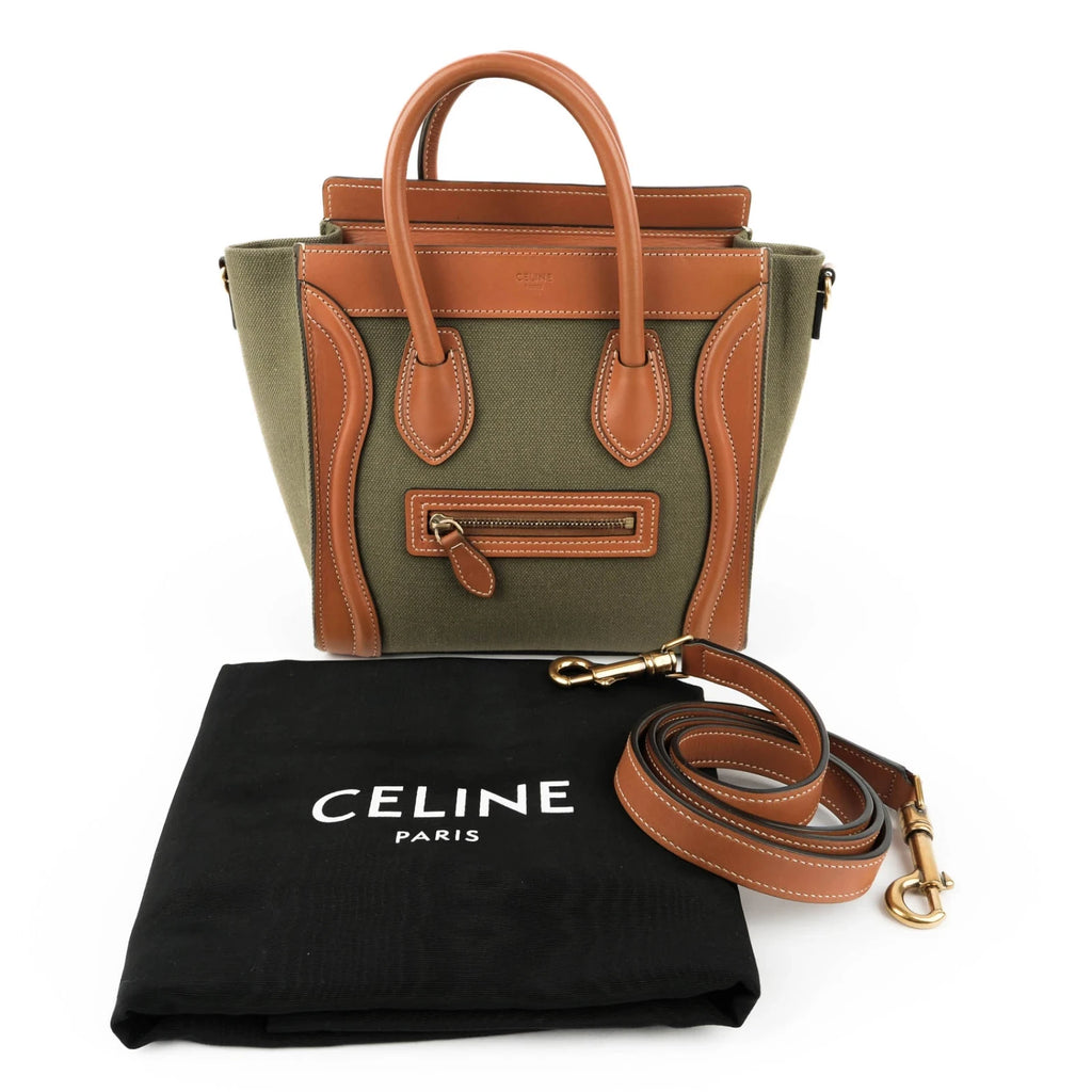 Celine Luggage Nano Canvas and Leather Olive Brown Rank A