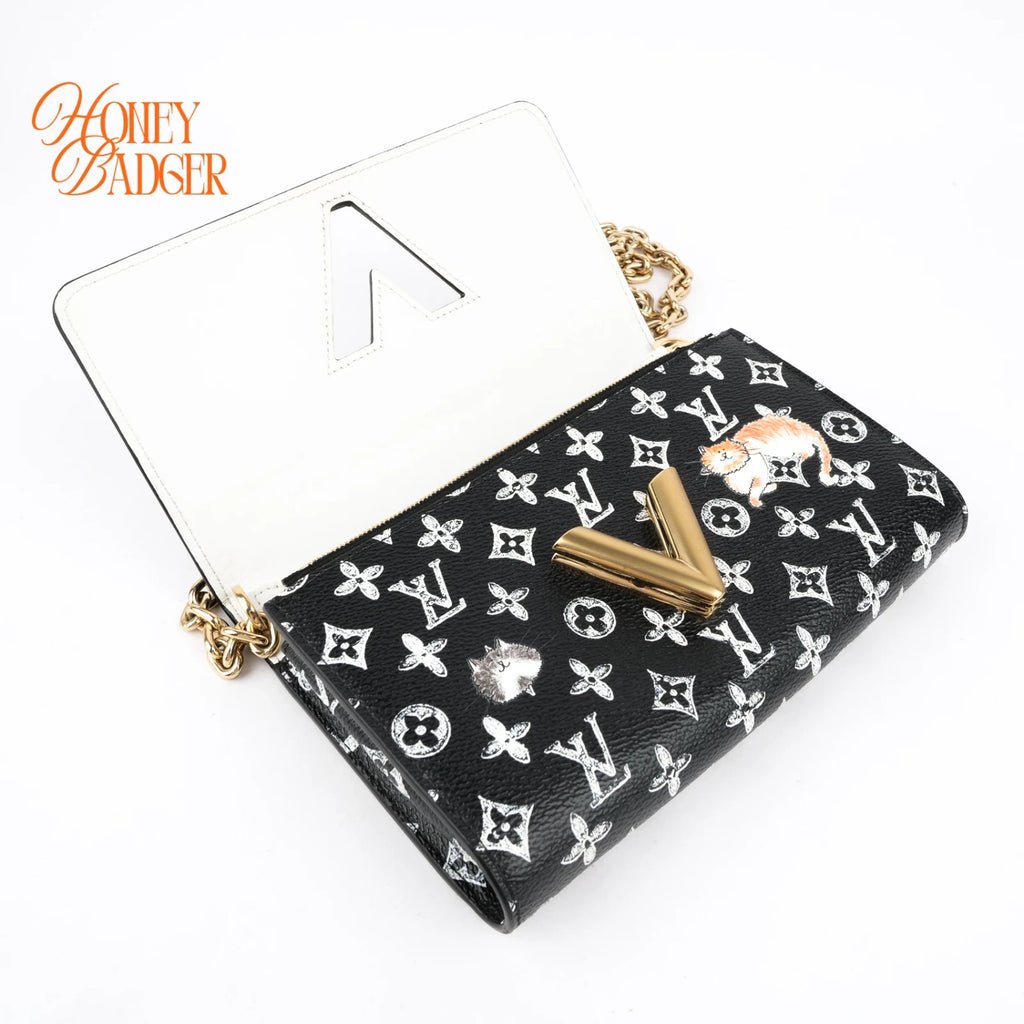 Louis Vuitton Twist Chain Wallet Catogram Monogram Black Rank A