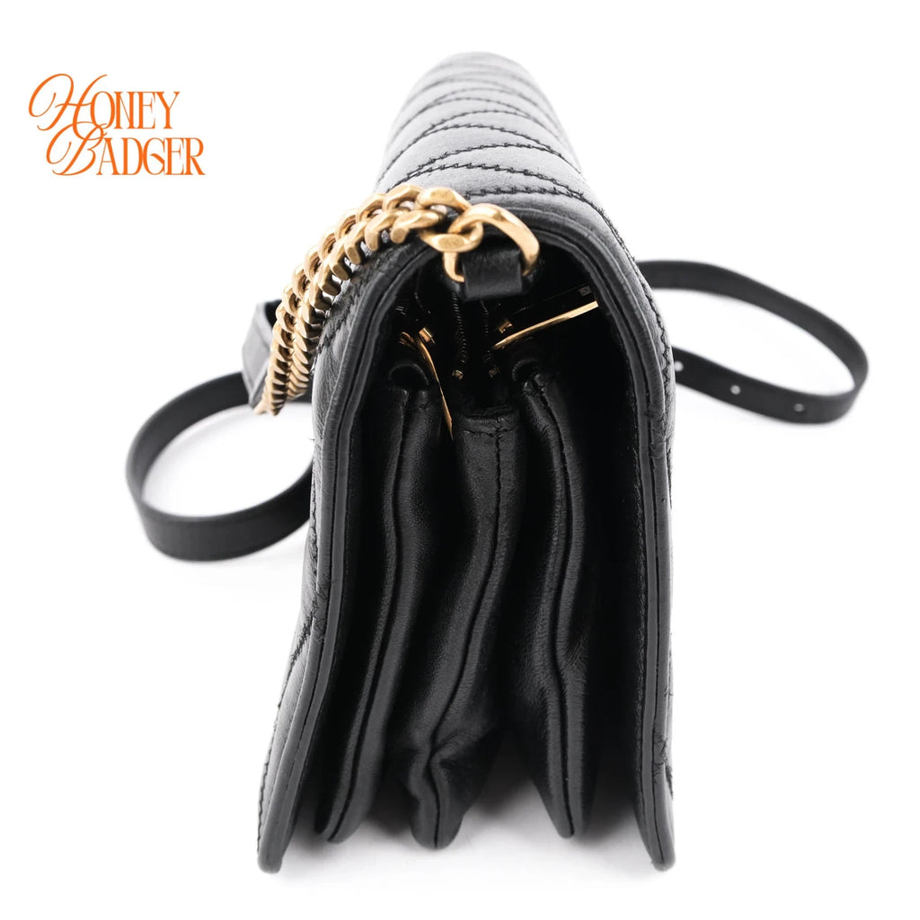Saint Laurent Becky Matelassé Leather Shoulder Bag Black Gold Hardware Rank A
