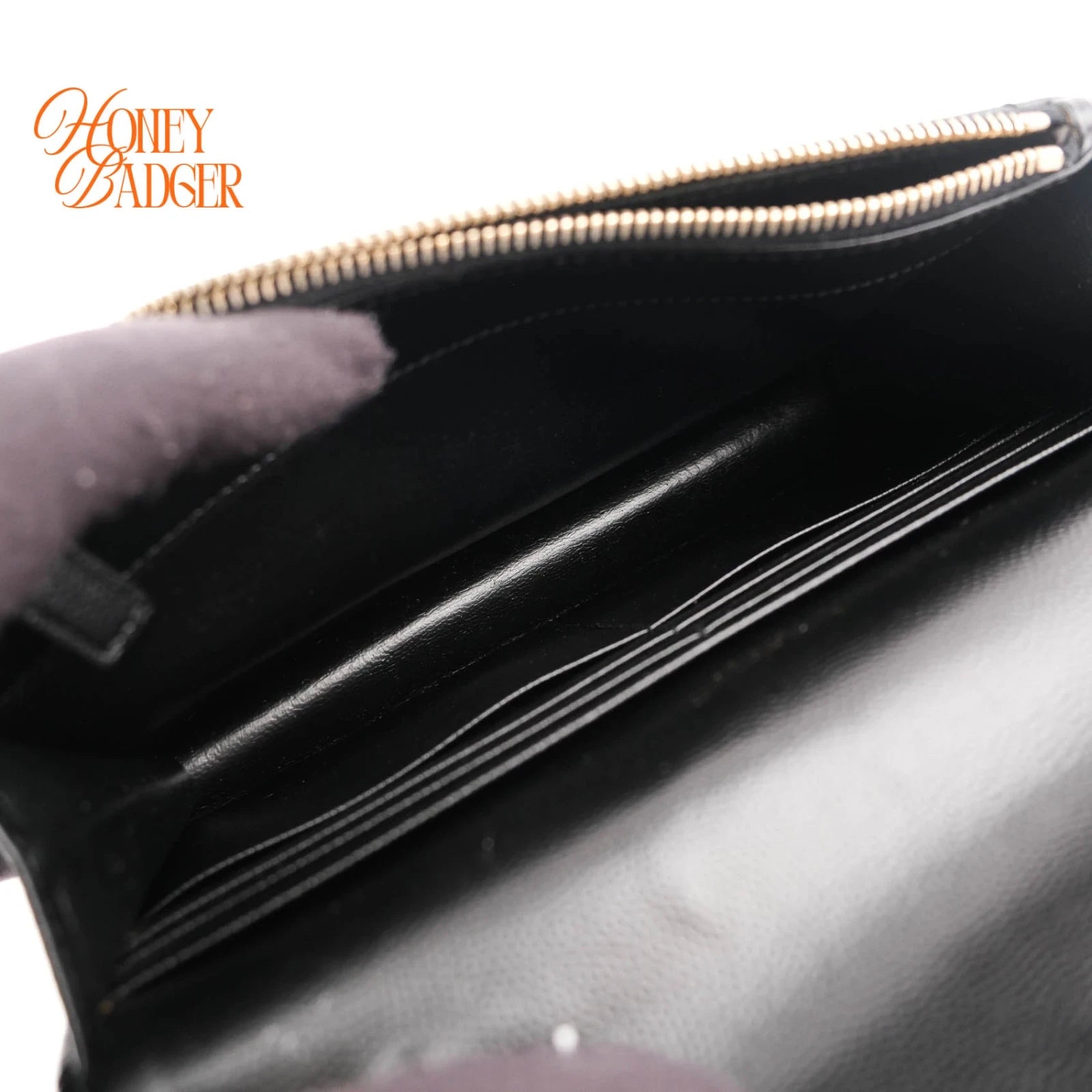 Saint Laurent Cassandre Envelope Chain Wallet Grain de Poudre Leather Black Gold Hardware Rank A