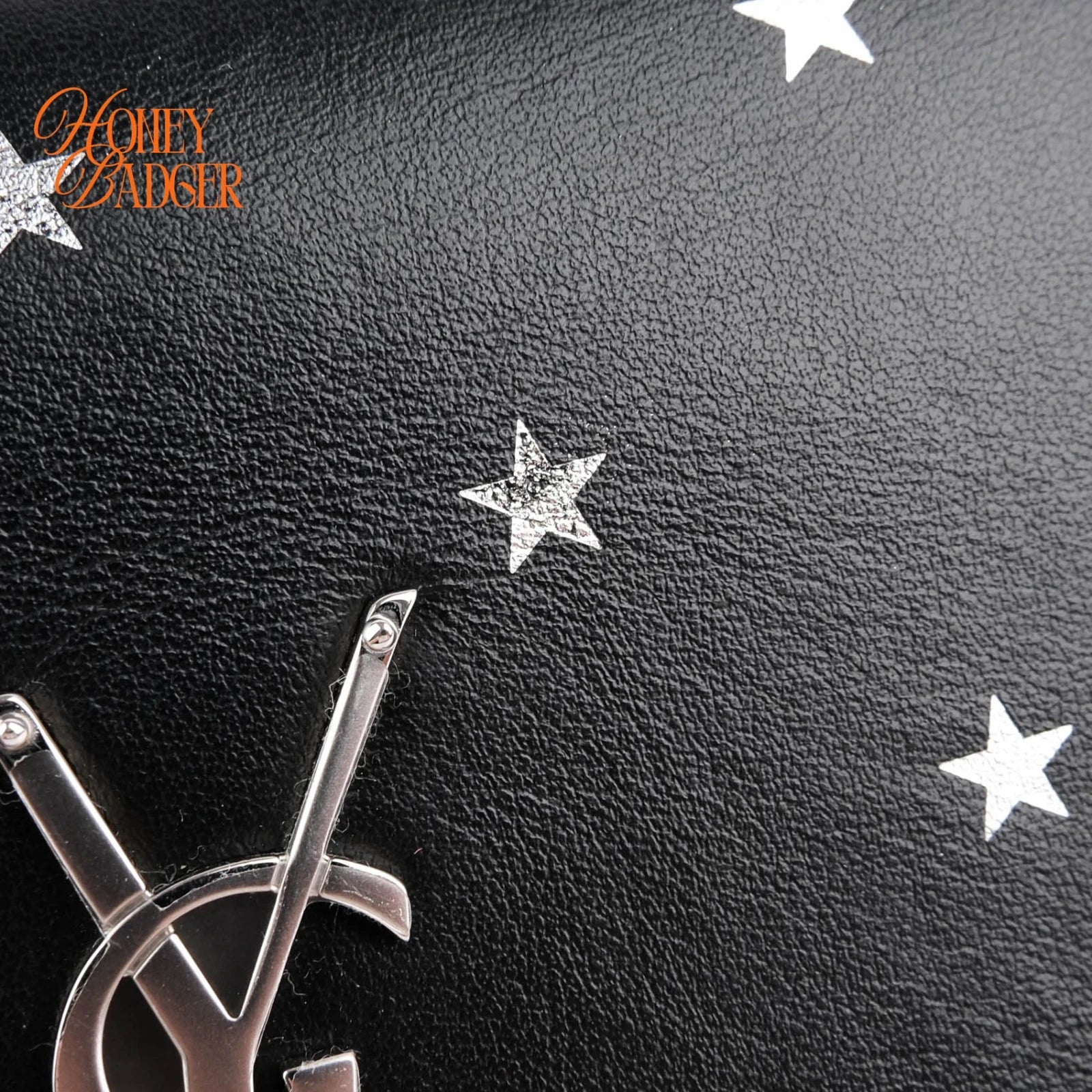 Saint Laurent Kate Small Tassel Chain Shoulder Bag Black Leather with Silver Star Print