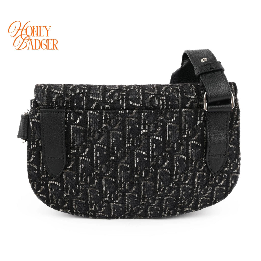 Dior Saddle Slim Pouch Oblique Jacquard Black Navy White 2WAY Bag