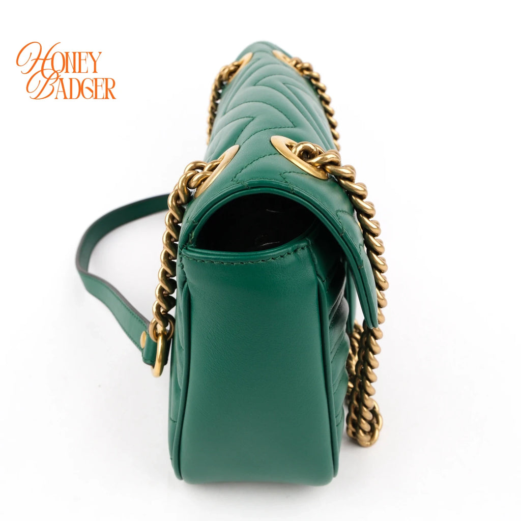 Gucci GG Marmont Small Quilted Leather Green Chain Shoulder Bag Rank A