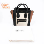 Celine Luggage Nano Leather Tricolor Black White Brown Rank A