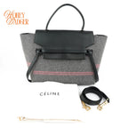 Celine Belt Bag Mini Striped Cotton Canvas Black Calfskin Gold Hardware Rank AB