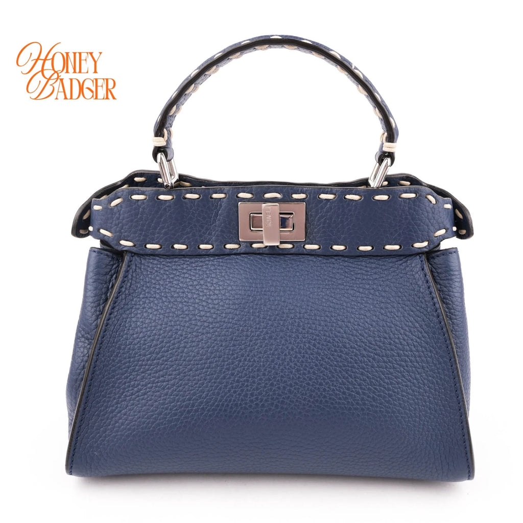 Fendi Peekaboo Mini Selleria Grained Leather Blue Rank A