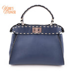 Fendi Peekaboo Mini Selleria Grained Leather Blue Rank A