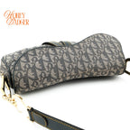 Dior Vintage Double Saddle Bag Oblique Canvas Navy Gold Hardware Rank A
