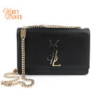Saint Laurent Kate Small Bicolor Logo Chain Shoulder Bag Black Leather 469390