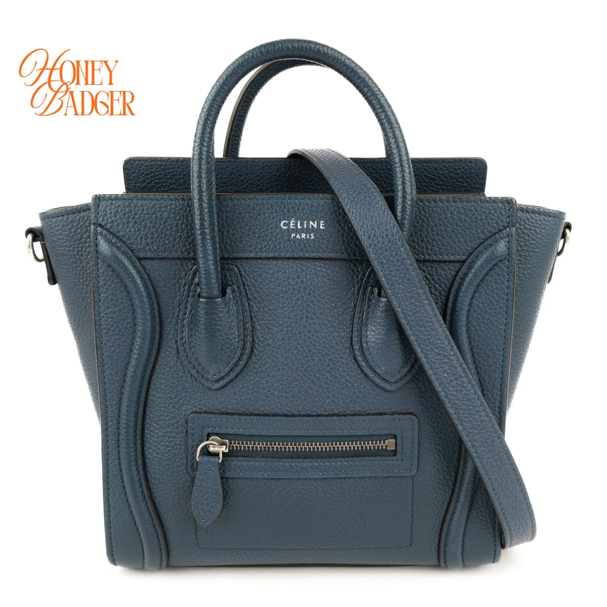 Celine Luggage Nano Grained Leather Navy Blue Rank A