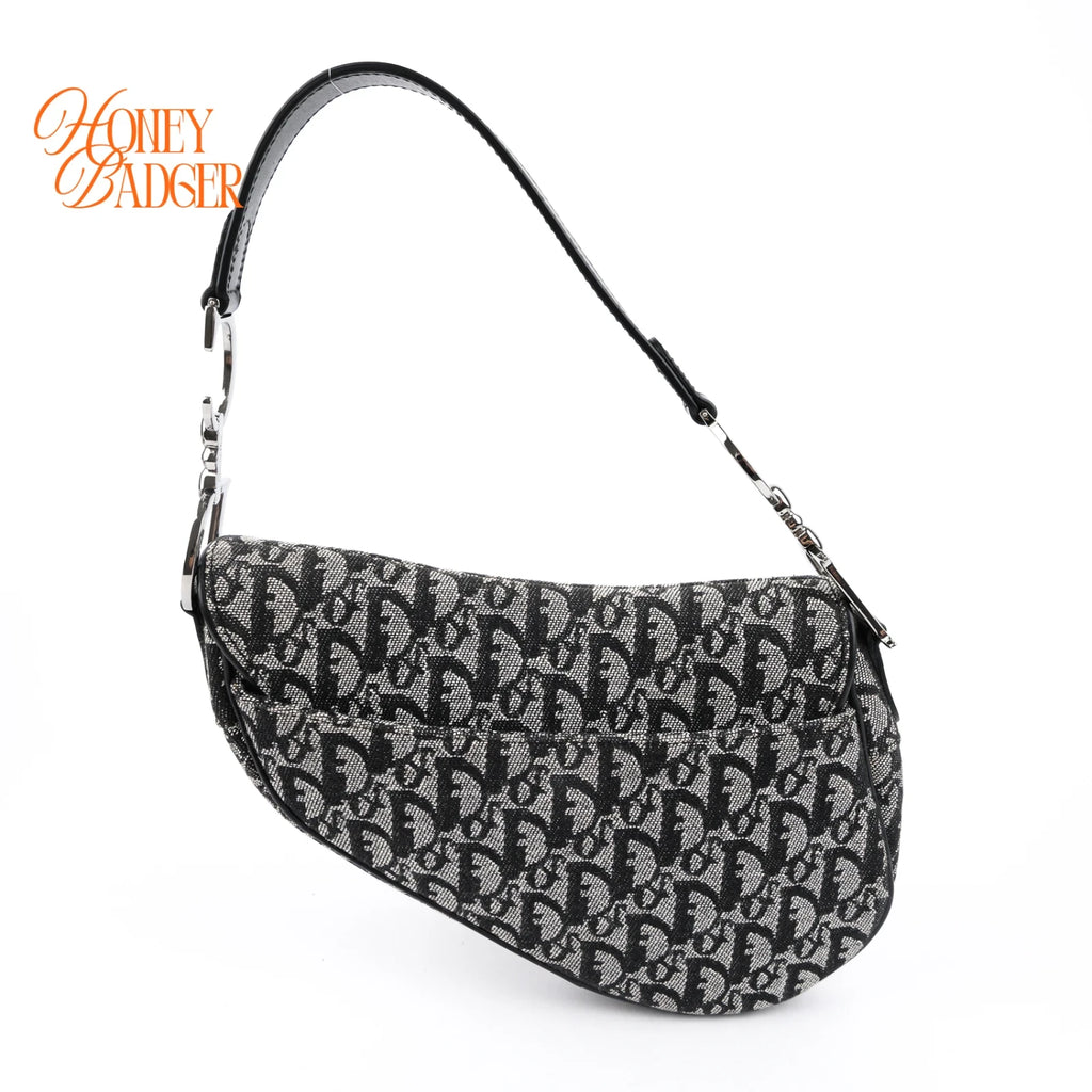 Dior Saddle Bag Trotter Canvas Black/Gray Rank A