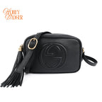 Gucci Soho Mini Disco Black Grained Leather Crossbody Camera Bag Rank A