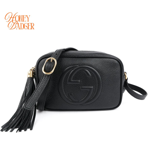 Gucci Soho Mini Disco Black Grained Leather Crossbody Camera Bag Rank A