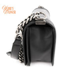 Chanel Boy Medium Calfskin Leather Black Antique Silver Hardware Rank A