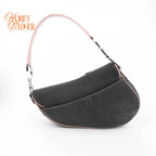 Dior Saddle Large Denim and Patent Leather Grey Pink Rank A