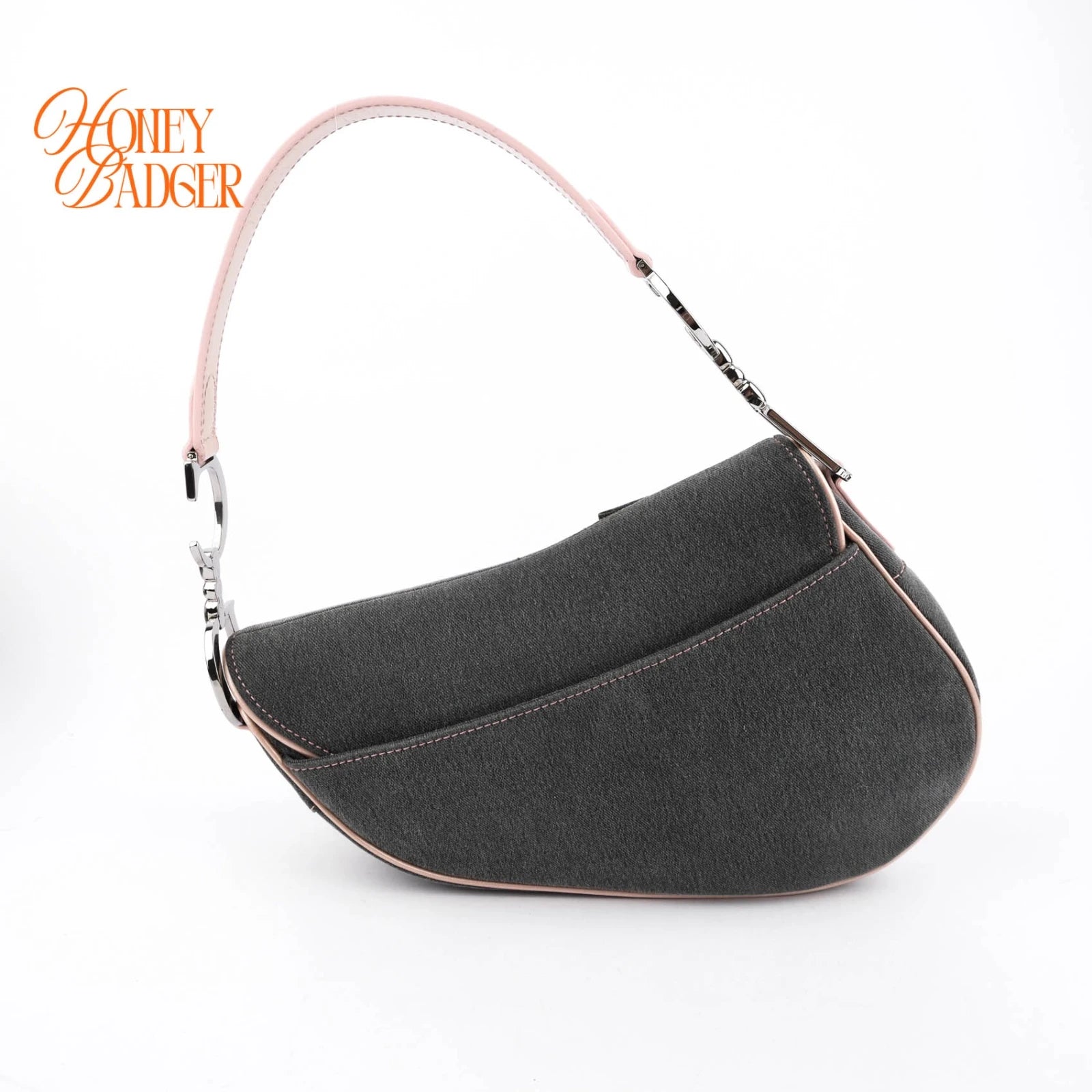 Dior Saddle Large Denim and Patent Leather Grey Pink Rank A