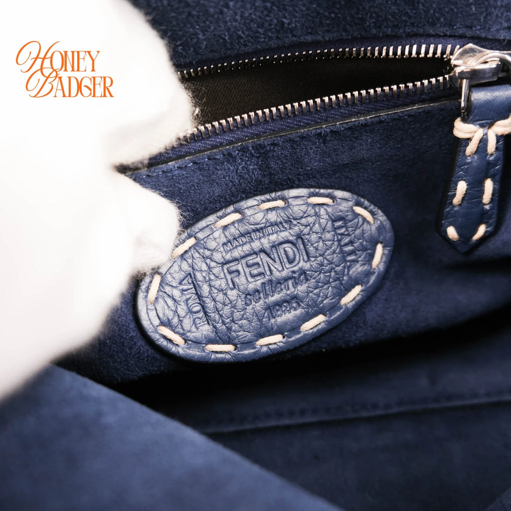 Fendi Peekaboo Mini Selleria Grained Leather Blue Rank A