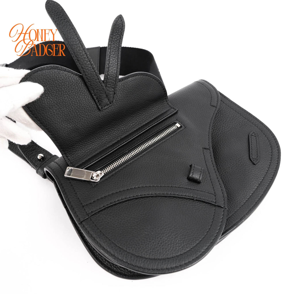 Dior Saddle Pouch Grained Calfskin Black Silver Hardware Rank A