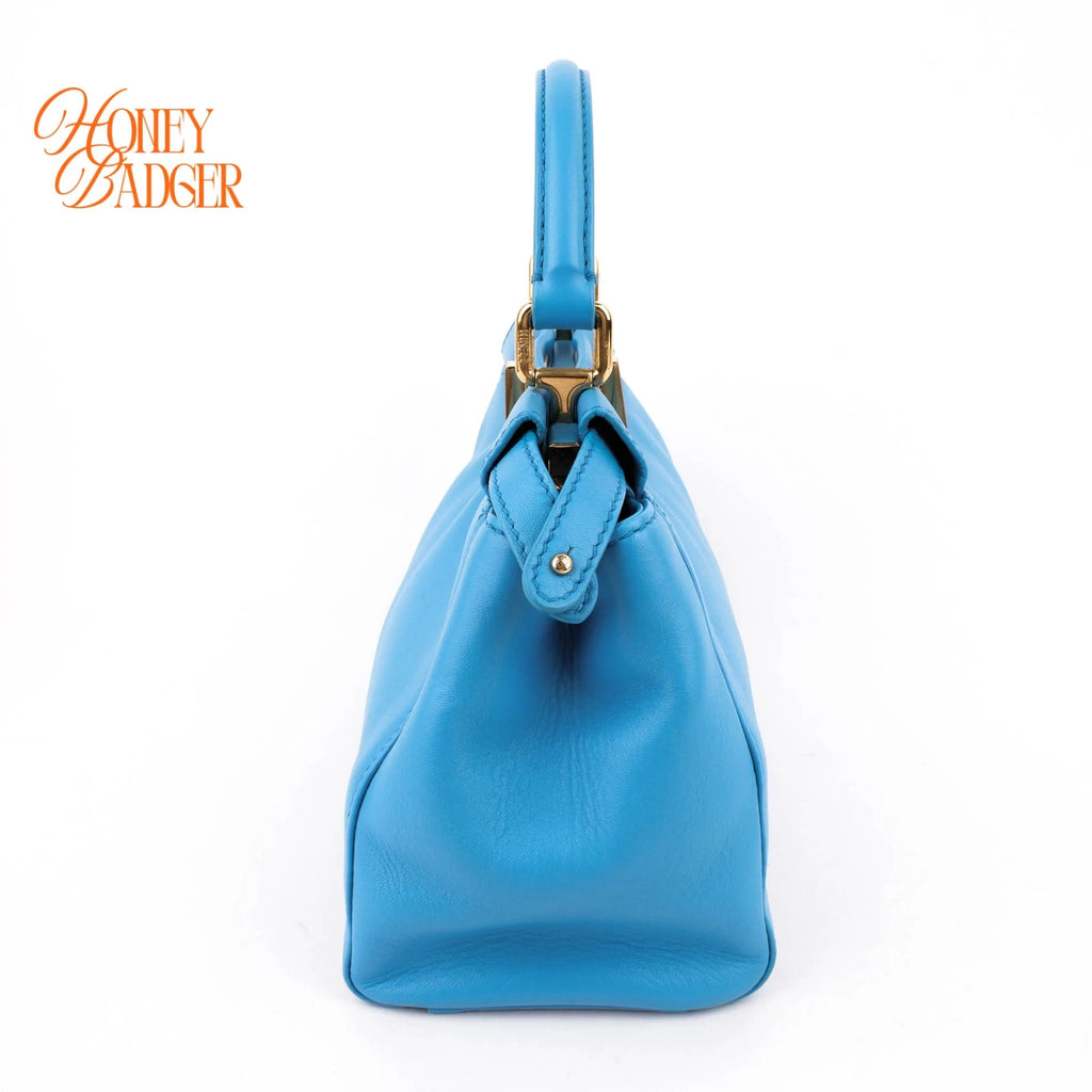 Fendi Peekaboo Mini Calfskin Leather Blue Gold Hardware Rank AB